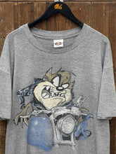Load image into Gallery viewer, Taz Vintage 1995 Cropped Bike Tee Thrashed Faded Paper Thin Grey ABC Vintage 