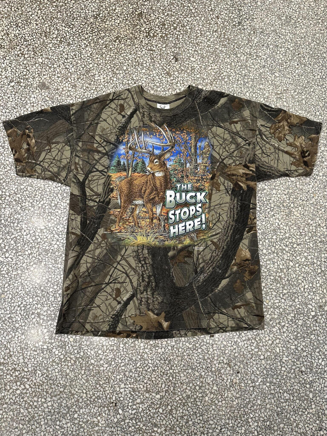 The Buck Stops Here Vintage 2000 Real Tree Camo Tee ABC Vintage 