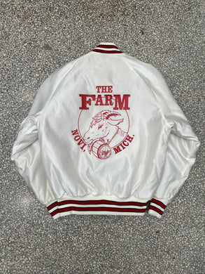 The Farm Novi Michigan Vintage 90s Delong Satin Bomber Jacket White ABC Vintage 