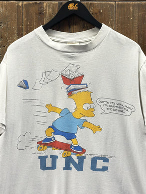 UNC Vintage 90s Bart Simpson Skateboarding Faded White ABC Vintage 