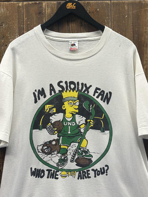 UND Vintage 90s Bart Simpson I'm A Sioux Fan Faded White ABC Vintage 