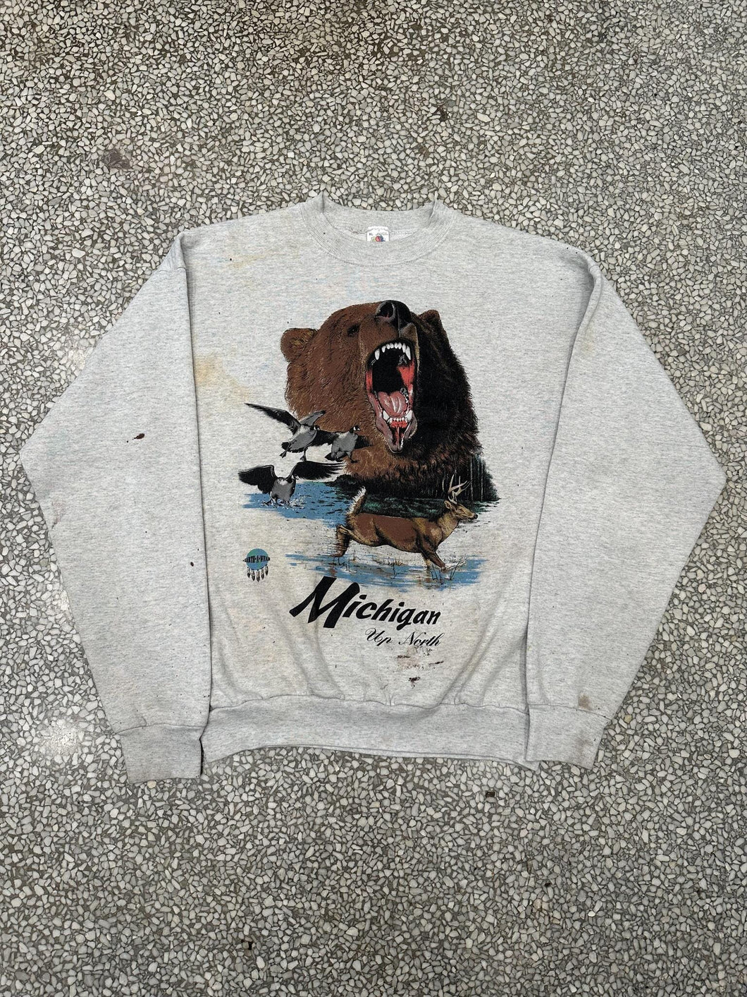 Up North Michigan Vintage 90s Crewneck Faded Grey ABC Vintage 