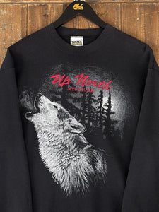 Up North Michigan Vintage 90s Wolf Crewneck Black ABC Vintage 