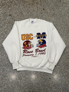 USC vs Michigan Wolverines Vintage 1990 Rose Bowl Crewneck White ABC Vintage 