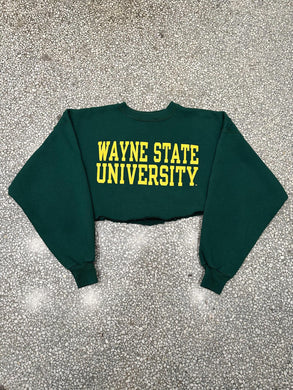 Wayne State Vintage 90s Champion Cropped Crewneck Pine Green ABC Vintage 