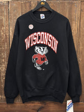 Load image into Gallery viewer, Wisconsin Vintage 80s Jerzees Super Sweats Crewneck Black ABC Vintage 