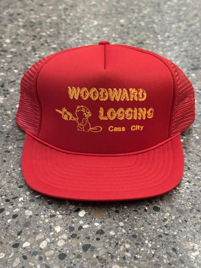 Woodward Logging Cass City Vintage 80s Trucker Hat Red ABC Vintage 