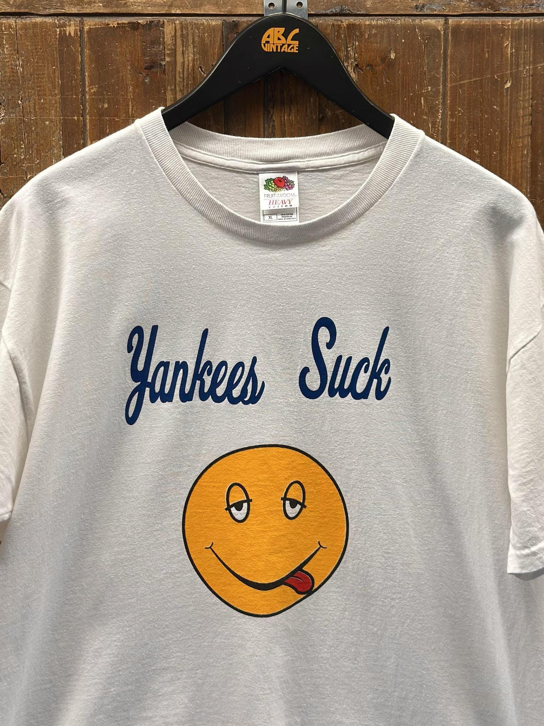 Yankees Suck Vintage 90s Emoji Tee White ABC Vintage 