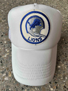 ABC Vintage Detroit Lions Vintage Helmet Round Patch Trucker Hat (White) ABC Vintage 