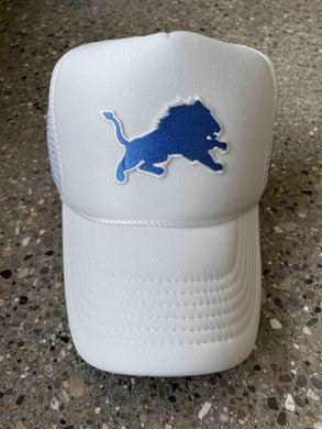 ABC Vintage Detroit Lions Vintage Lion Patch Trucker Hat (White) ABC Vintage 