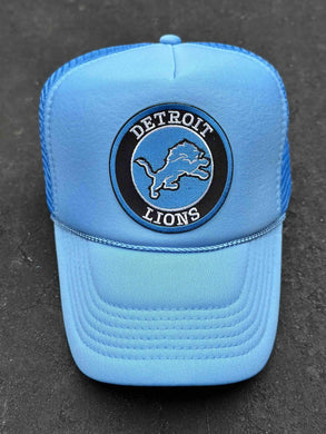 ABC Vintage Detroit Lions Vintage OG Lion Round Patch Trucker Hat (Icy Blue) ABC Vintage 