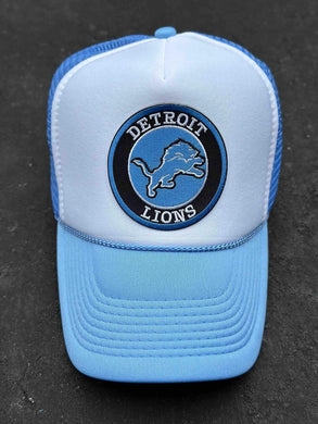 ABC Vintage Detroit Lions Vintage OG Lion Round Patch Trucker Hat (White/Icy Blue) ABC Vintage 
