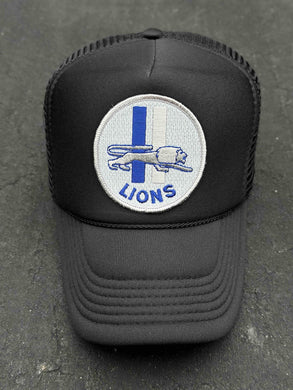 ABC Vintage Detroit Lions Vintage Stripe Lion Round Patch Trucker Hat (Black) ABC Vintage 