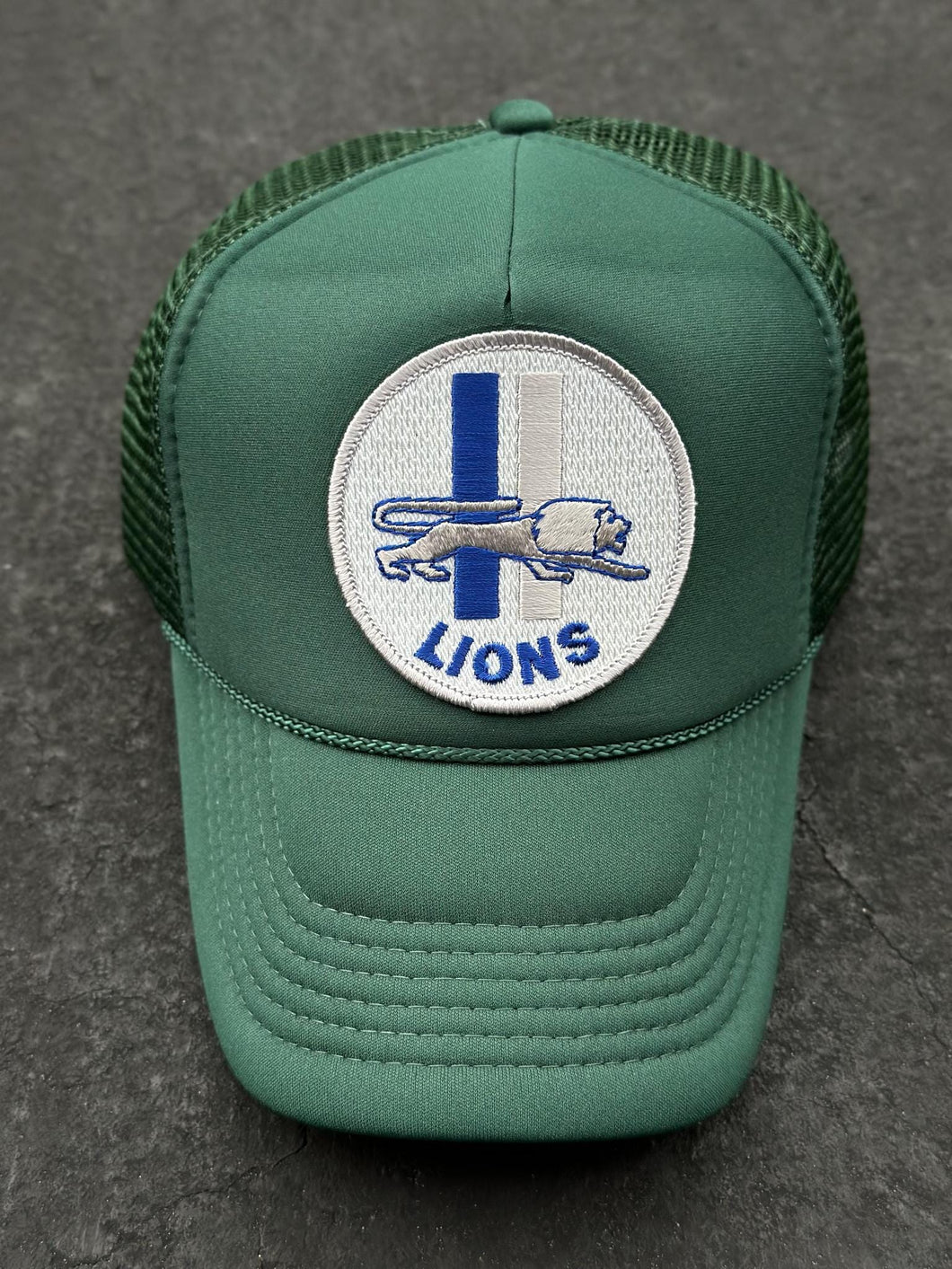 ABC Vintage Detroit Lions Vintage Stripe Lion Round Patch Trucker Hat (Pine Green) ABC Vintage 