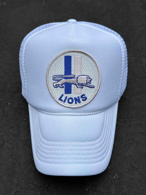 ABC Vintage Detroit Lions Vintage Stripe Lion Round Patch Trucker Hat (White) ABC Vintage 