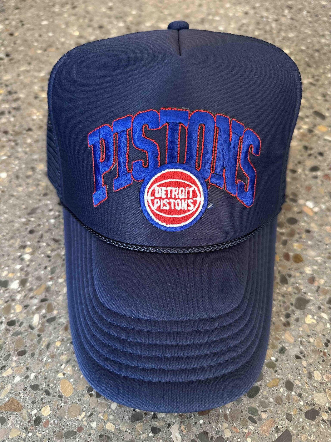 ABC Vintage Detroit Pistons Vintage Spell Out Patch Trucker Hat (Navy) ABC Vintage 