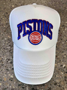 ABC Vintage Detroit Pistons Vintage Spell Out Patch Trucker Hat (White) ABC Vintage 