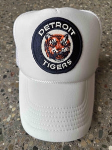 ABC Vintage Detroit Tigers Vintage Round Patch Trucker Hat (White) ABC Vintage 