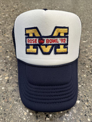 ABC Vintage Michigan Wolverines Vintage 1992 Rose Bowl Patch Trucker Hat (White/Navy) ABC Vintage 