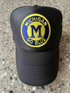 ABC Vintage Michigan Wolverines Vintage Go Blue Round Patch Trucker Hat (Black) ABC Vintage 