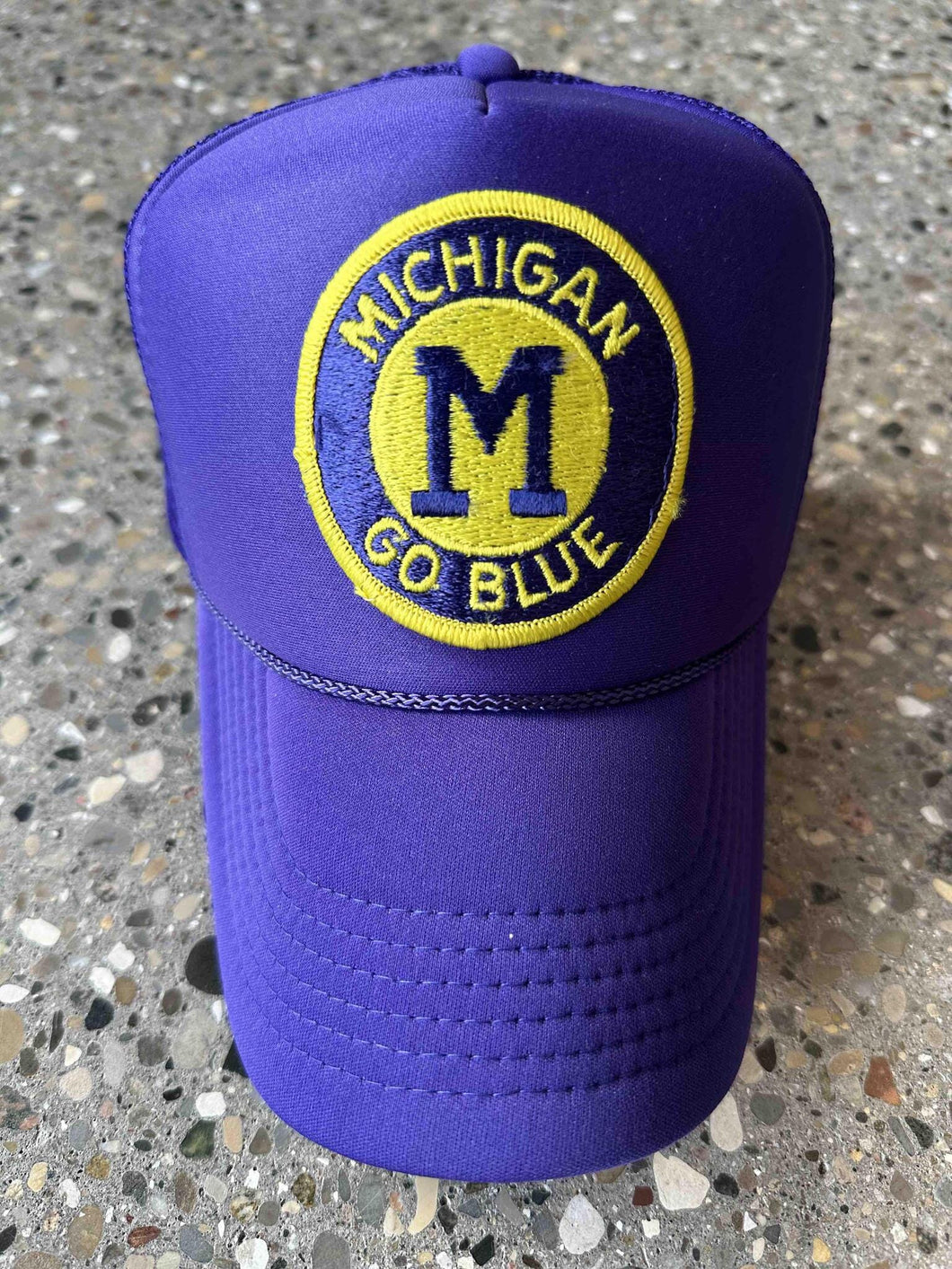 ABC Vintage Michigan Wolverines Vintage Go Blue Round Patch Trucker Hat (Purple) ABC Vintage 
