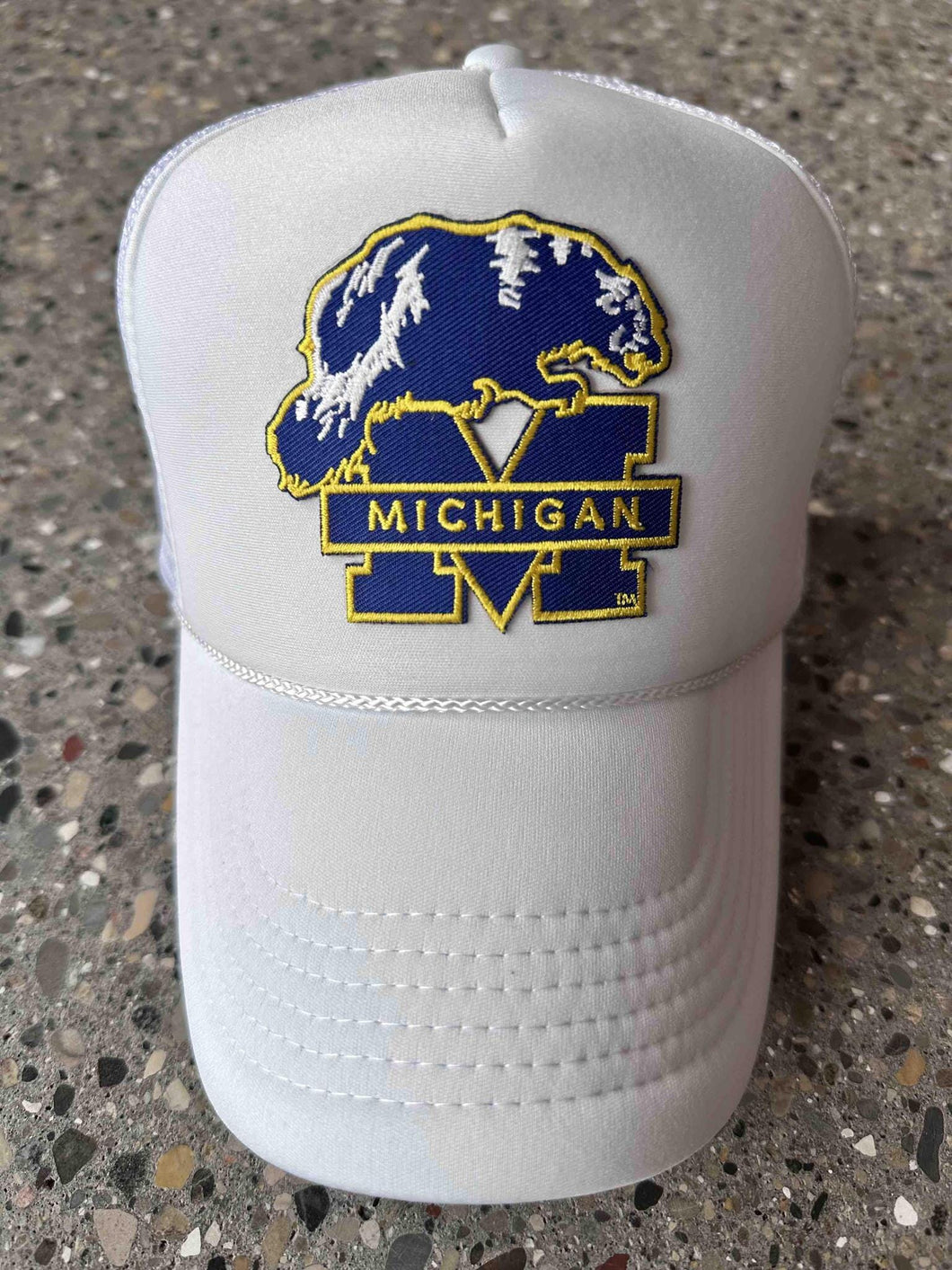 ABC Vintage Michigan Wolverines Vintage Patch Trucker Hat (White) ABC Vintage 