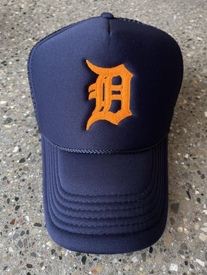 ABC Vintage Detroit Tigers Vintage Round Patch Trucker Hat (Royal)