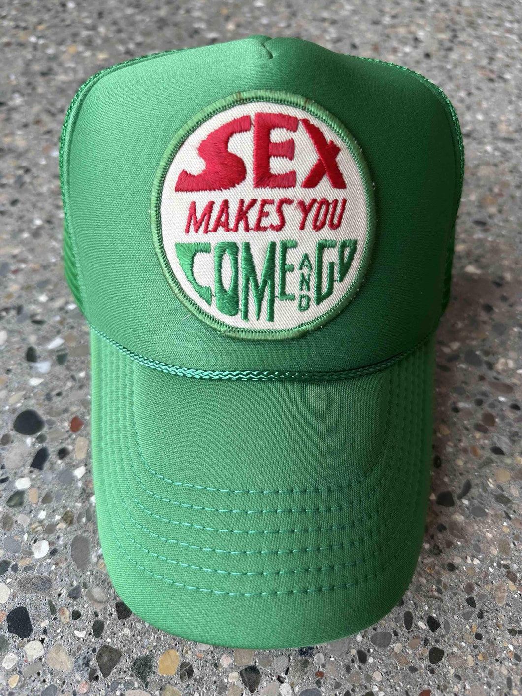 ABC Vintage Sex Makes You Come And Go Vintage Patch Trucker Hat (Kelly) ABC Vintage 