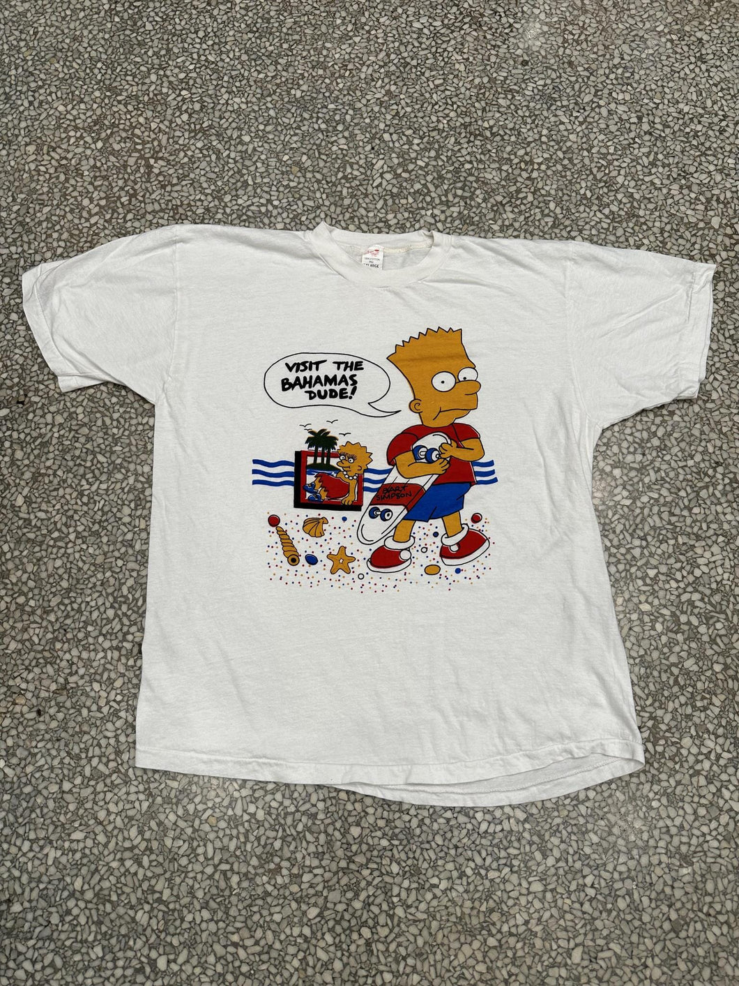 Bart Simpson Vintage 80s Visit The Bahamas Dude Paper Thin White ABC Vintage 