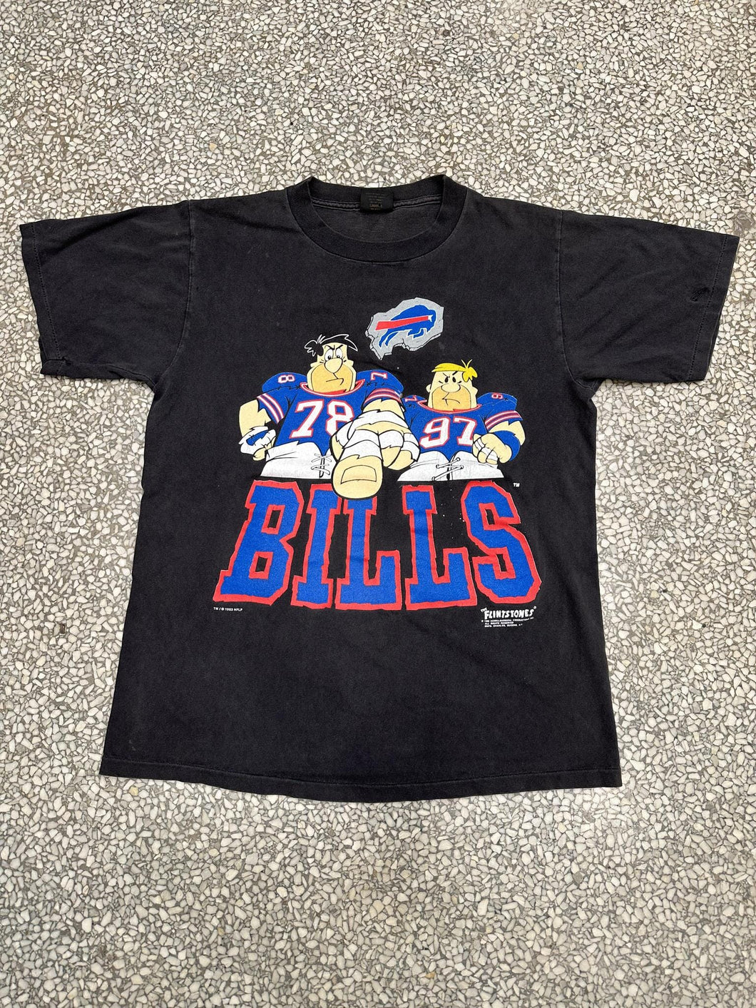 Buffalo Bills Vintage 1993 Flintstones Faded Black ABC Vintage 