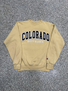 Colorado Buffaloes Vintage 90s Tackle Twill Letters Champion Crewneck Pale Yellow ABC Vintage 