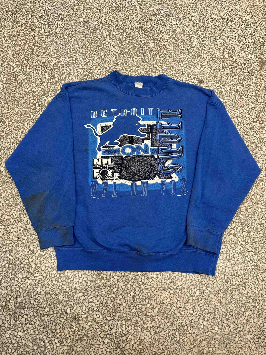 Detroit Lions Vintage 1996 NFL On Fox Crewneck Faded Blue ABC Vintage 