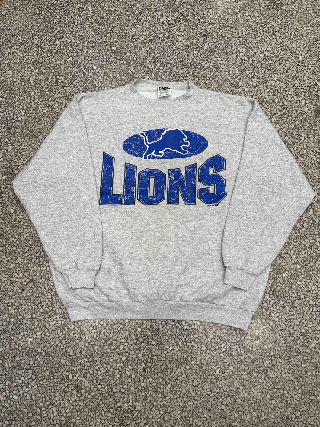 Detroit Lions Vintage 1999 Stamp Logo Turtex Crewneck Faded Grey ABC Vintage 