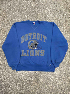 Detroit Lions Vintage 90s Helmet Russell Crewneck Faded Blue ABC Vintage 