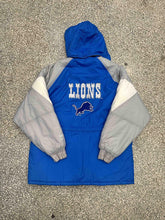 Load image into Gallery viewer, Detroit Lions Vintage 90s Logo 7 Hooded Puffer Jacket Blue Grey ABC Vintage 