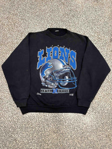 Detroit Lions Vintage 90s NFC North Helmet Crewneck Faded Black ABC Vintage 