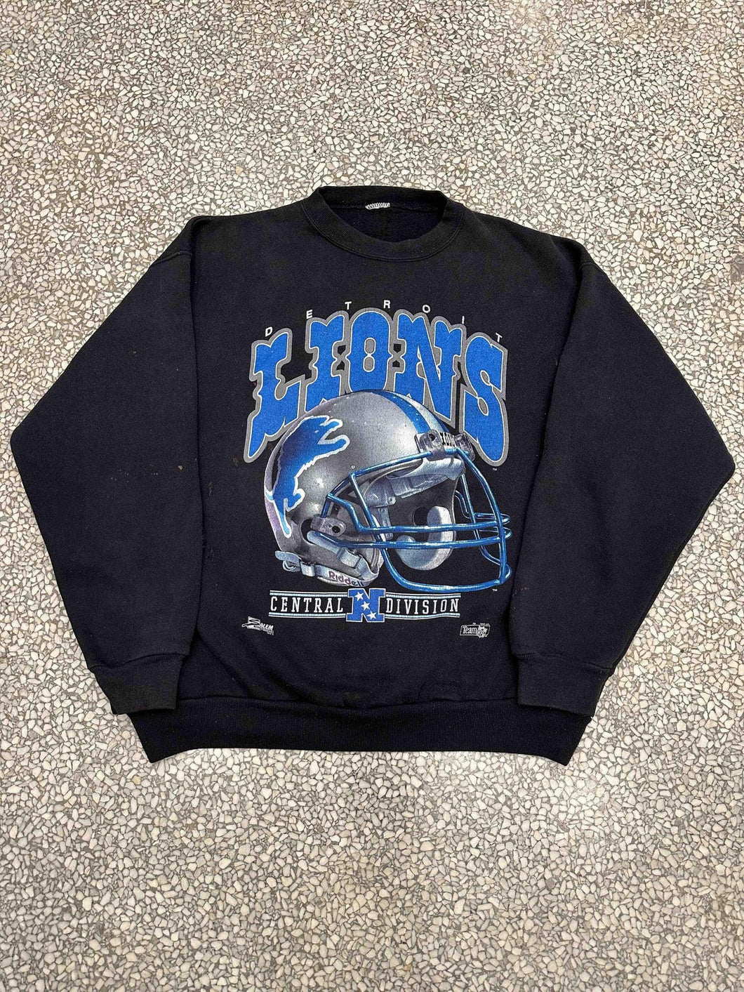 Detroit Lions Vintage 90s NFC North Helmet Crewneck Faded Black ABC Vintage 