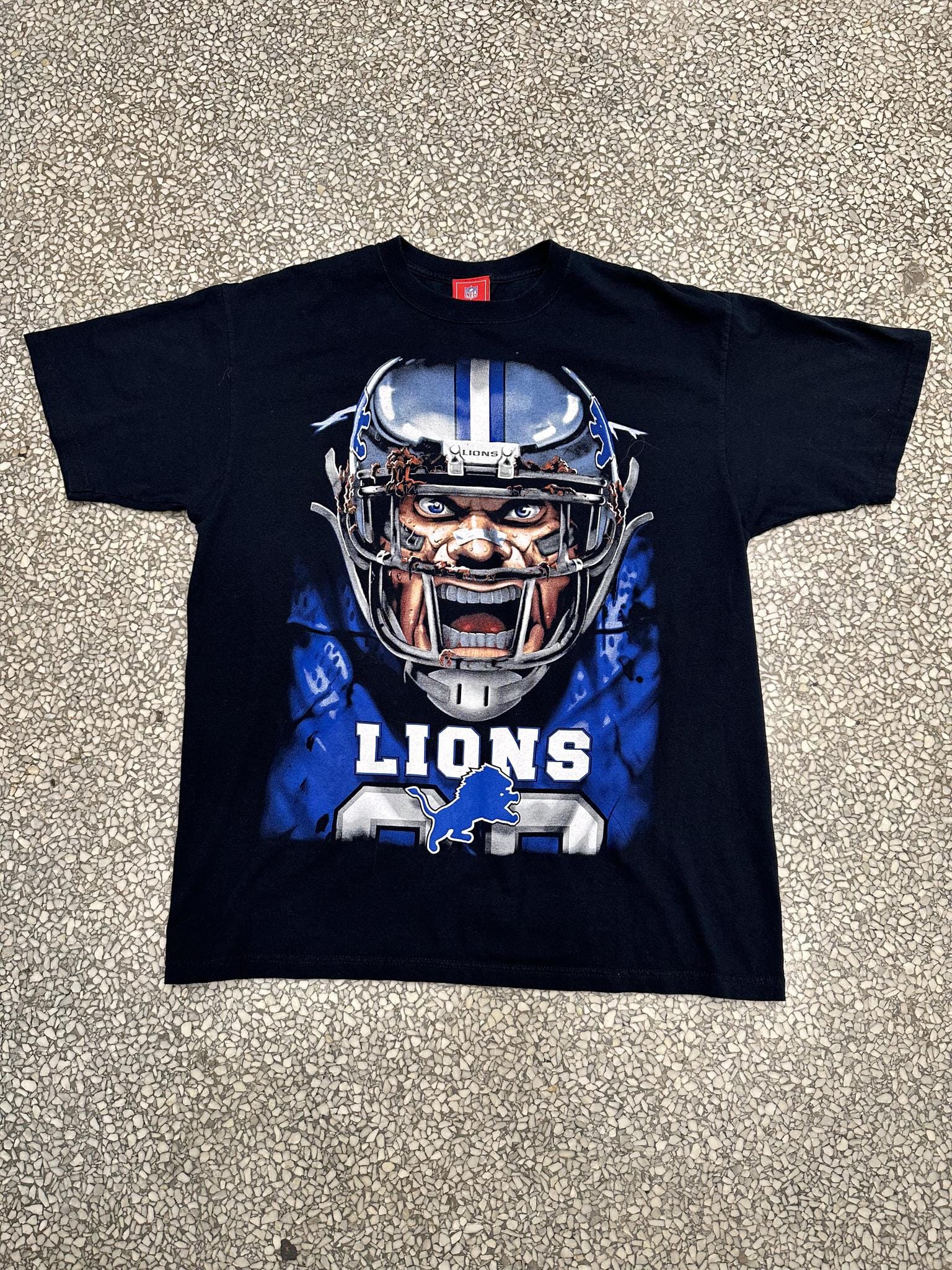 Detroit Lions Vintage 90s Player Angry Face Big Print Faded Black