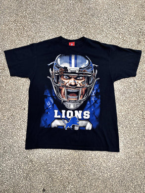 Detroit Lions Vintage 90s Player Angry Face Big Print Faded Black ABC Vintage 