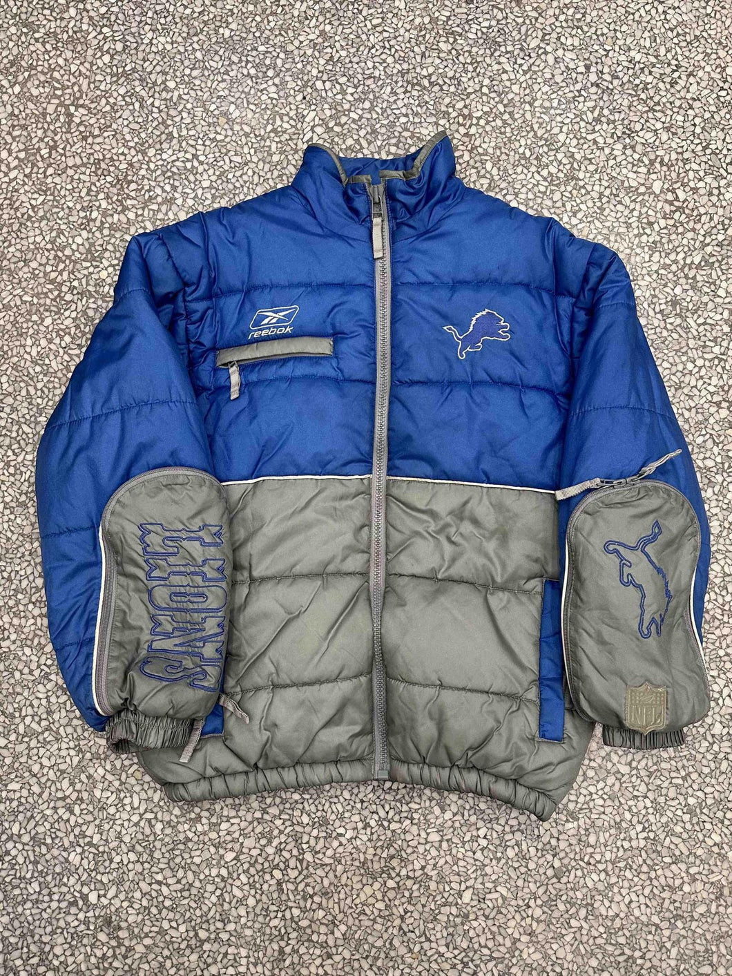 Detroit Lions Vintage 90s Reebok Zip Up Puffer Jacket Blue Grey ABC Vintage 