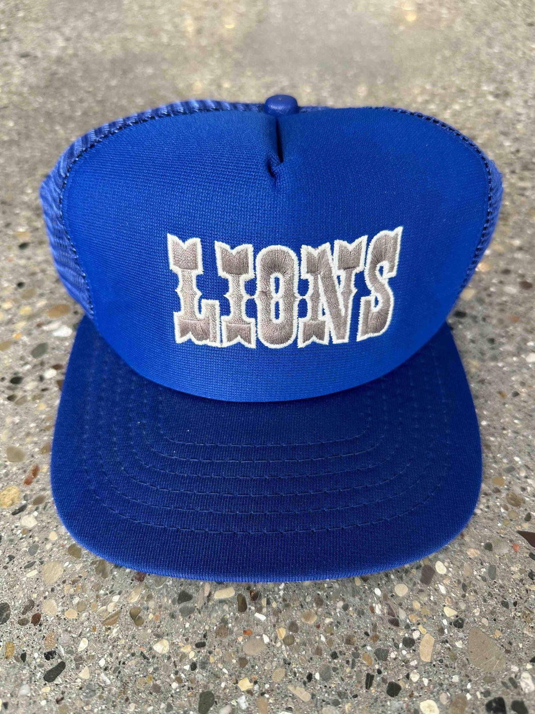 Detroit Lions Vintage 90s Silver Embroidered Lions Letter Trucker Hat Royal Blue ABC Vintage 