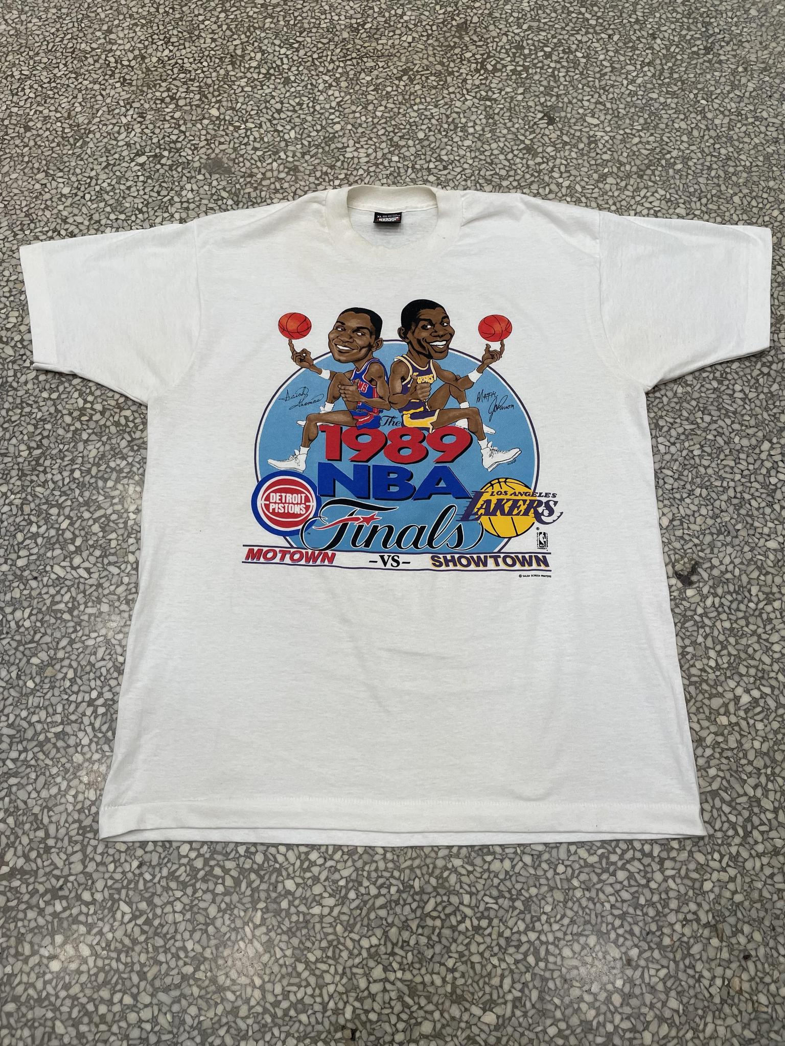 Rare Vintage NBA Finals 1989 Caricature 2side 80's t-shirt NBA basketball  Detroit Pistons Los Angeles Lakers Salem Sportswear