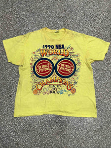 Detroit Pistons Vintage 1990 NBA World Champions Back To Back Overdyed Yellow ABC Vintage 