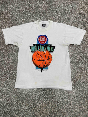 Detroit Pistons Vintage 1990 World Champions Globe Faded White ABC Vintage 