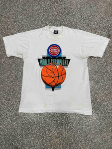 Detroit Pistons Vintage 1990 World Champions Globe Faded White ABC Vintage 