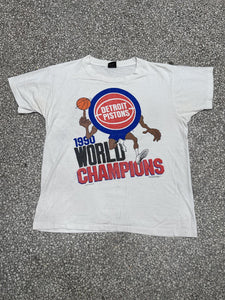 Detroit Pistons Vintage 1990 World Champions Paper Thin Faded White ABC Vintage 