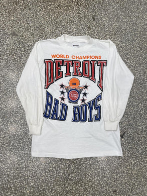 Detroit Pistons Vintage 80s Bad Boys World Champions L/S Tee White ABC Vintage 