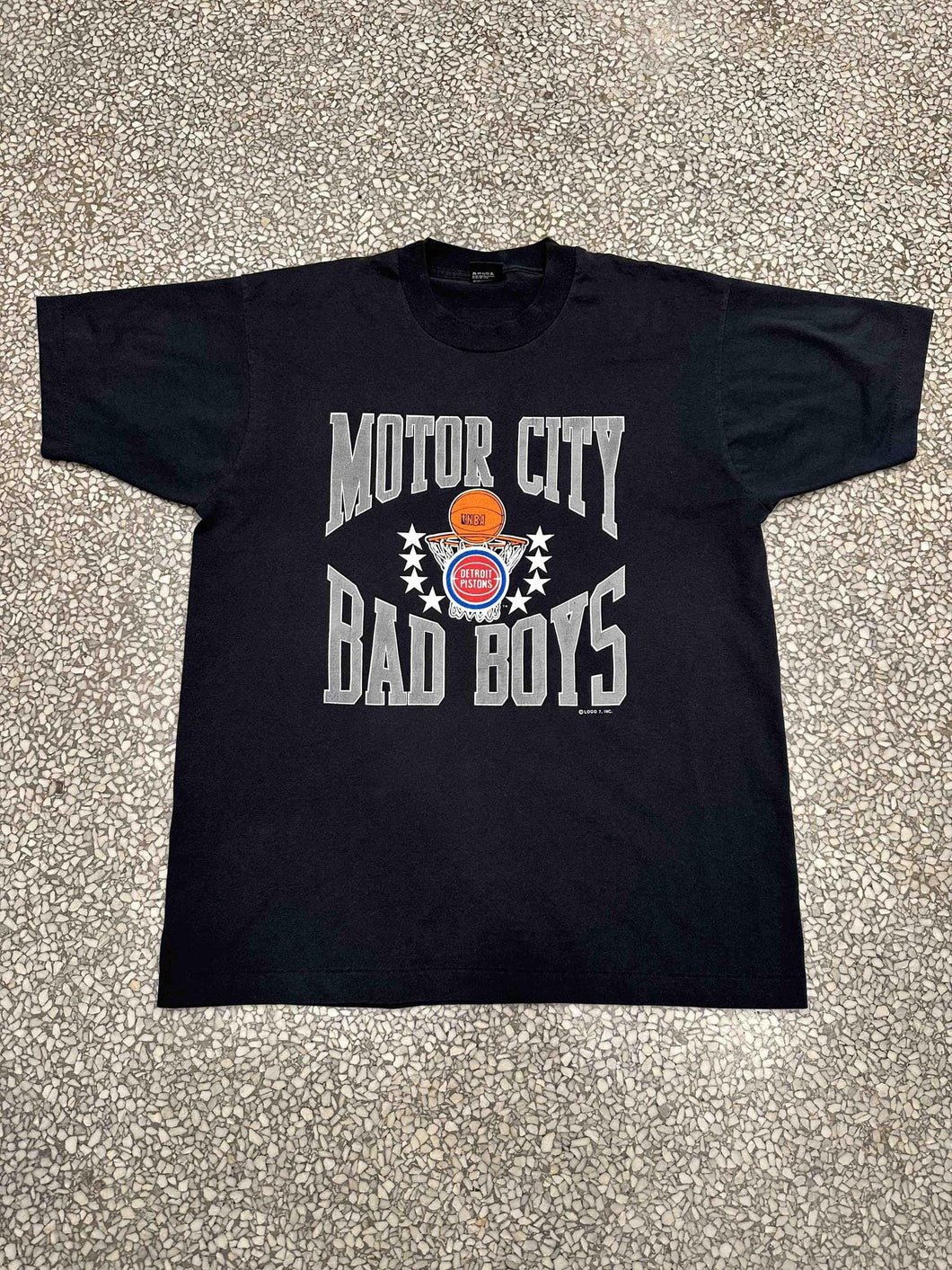 Detroit Pistons Vintage 80s Motor City Bad Boys Crest Starts Faded Black ABC Vintage 