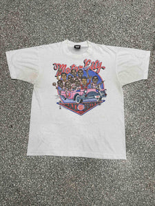 Detroit Pistons Vintage 80s Motor City Bad Boys Team Riding Pink Cadillac Paper Thin Faded Cream ABC Vintage 