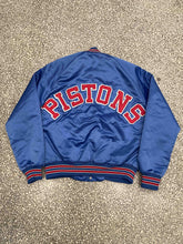 Load image into Gallery viewer, Detroit Pistons Vintage 90s Chalk Line Satin Bomber Jacket ABC Vintage 